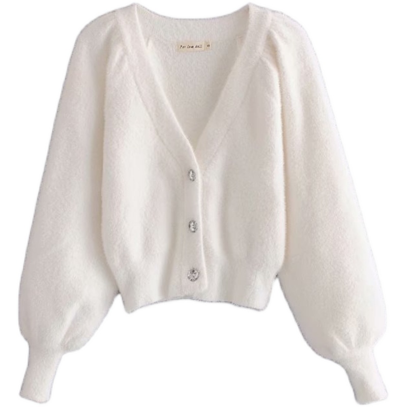 Картинка Кардиган мохеровый 3 пуговицы кристалл объемный рукав  от магазина LonnaMag
