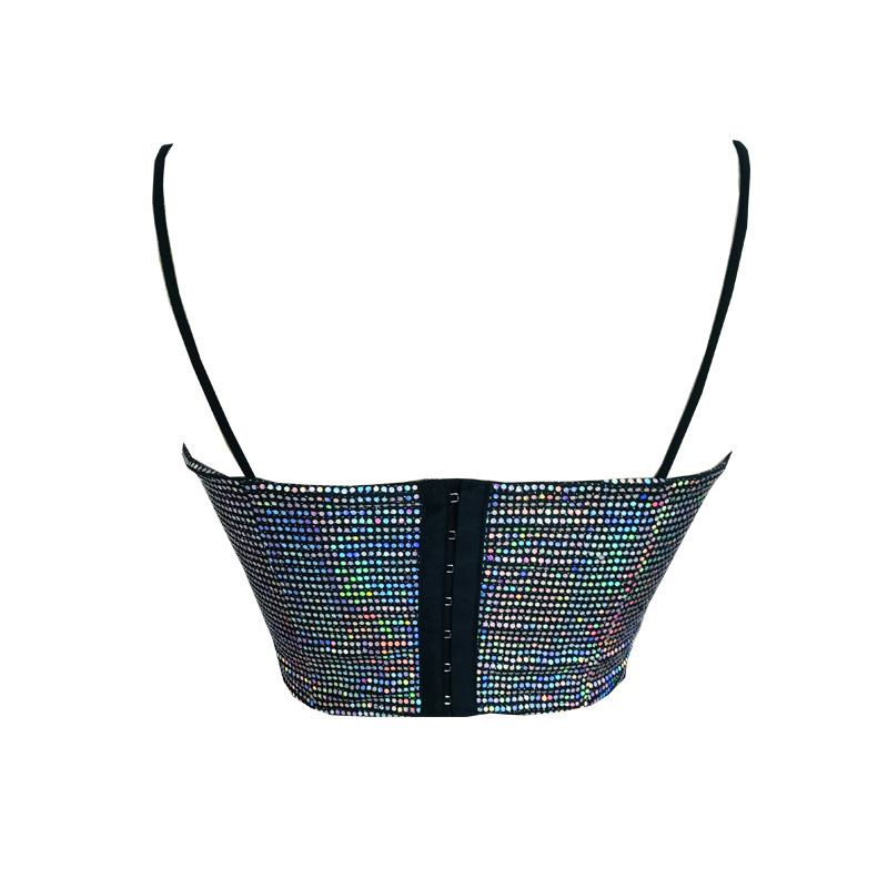 Картинка Топ вставки на груди экокожа усыпан разноцветными стразами от магазина LonnaMag