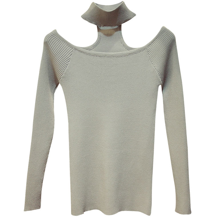 Картинка Джемпер в рубчик длинный рукав открытый верх серху ворот чокер от магазина LonnaMag