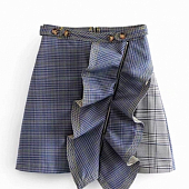 Картинка Юбка мини клетка крупная оборка на косой молнии от магазина LonnaMag