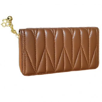 Кошелек длинный прошит W узором на молнии 2 цепочки клевер и шарик