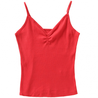 Майка тонкие лямки рубчик сборка на груди