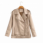 Картинка Куртка косуха oversize одна молния + 2 кармана нашивка с кнопкой + пояс  от магазина LonnaMag