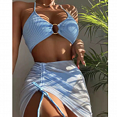 Картинка Купальник тройка лиф кольцо по середине груди + трусики + юбка сетка на кулиске от магазина LonnaMag