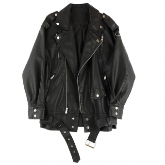 Куртка косуха эко-кожа oversize 4 кармана хлястик на плече