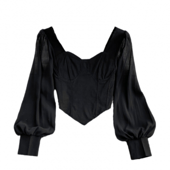 Топ корсет акцент швы на груди длинный объемный рукав манжеты