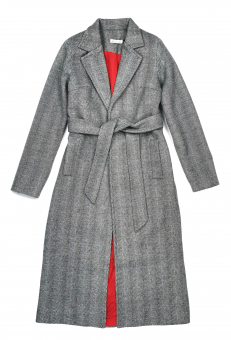 Пальто приталенное ткань елочка красный подклад