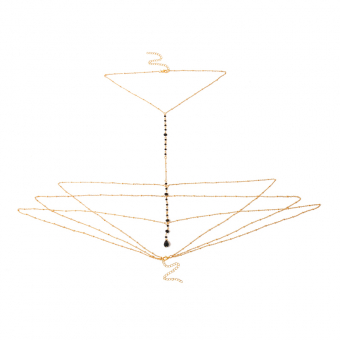 Колье на тело черные бусины 3 цепи от груди
