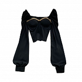 Картинка Топ чашками золотая цепь + длинный рукав шифон широкая резинка от магазина LonnaMag