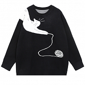 Картинка Свитер черный белый кот с клубком  от магазина LonnaMag