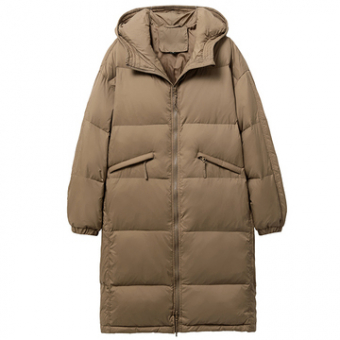 Пуховик миди молния с капюшоном сзади по середине полоса + карманы на молнии