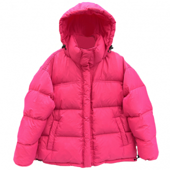 Куртка пуховик яркие цвета однотон капюшон с черным хлястиком утяжкой