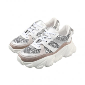 Кроссовки массивная подошва блестящие и замшевые вставки