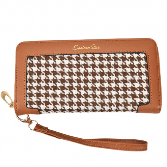 Кошелек длинный тканевая вставка гусиная лапка окантовка эко кожа надпись