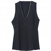 Картинка Топ майка шифон черные термо-стразы как лиф V-вырез от магазина LonnaMag