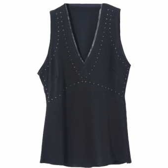 Топ майка шифон черные термо-стразы как лиф V-вырез
