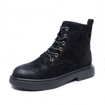 Ботинки затертая замша ровная толстая подошва - теплые