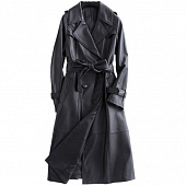 Картинка Тренч эко кожа макси черный 4 пуговицы на спине укороченная кокетка от магазина LonnaMag