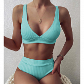 Картинка Купальник раздельный гладкий крупный рубчик лиф как топ + трусики широкая резинка от магазина LonnaMag