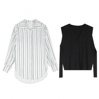 Рубашка широкая полосы + черный жилет