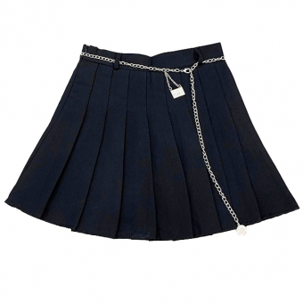 Юбка мини в складку пояс серебряная цепь прямоугольник и круг