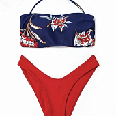 Картинка Купальник топ-бандо плавки галочкой с цветочным принтом от магазина LonnaMag