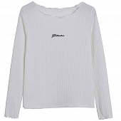 Картинка Топ длинные рукава стрейч рубчик вышивка надпись волнистые края от магазина LonnaMag