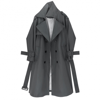 Тренч серый oversize 6 черных пуговиц MSHI CLUB