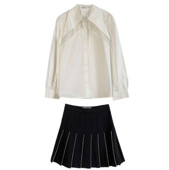 Комплект рубашка бахрома из бисера + черная юбка в складку стразы