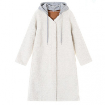 Пальто плюшевое + серый текстильный капюшон