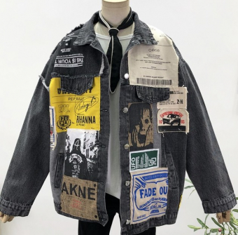 Джинсовка принт нашивки в стиле ретро