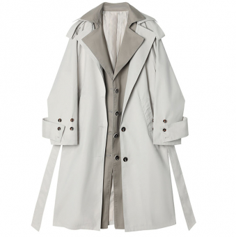 Тренч серый oversize двойнной эффект темная вставка