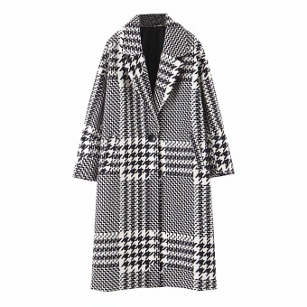 Пальто шерстяное принт гусиная лапка зигзаги