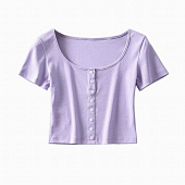 Картинка Топ футболка широкий круглый вырез пуговицы по середине  от магазина LonnaMag