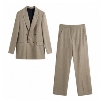 Костюм бежевый пиджак черепаховые пуговицы + широкие брюки
