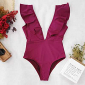 Картинка Купальник слитный однотон V вырез с воланами до талии  от магазина LonnaMag