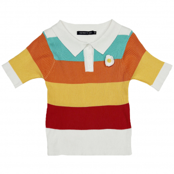 Футболка поло трикотаж цветные полосы цветок крючком