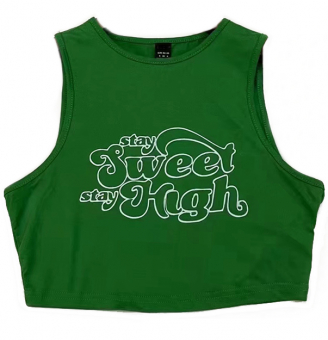 Топ мини холтер стрейч принт Stay Sweet Stay High (зеленый)