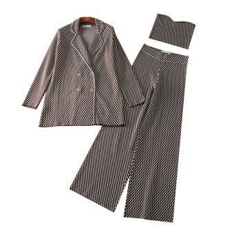 Комплект пестрый узор плотная ткань пиджак + топ + брюки