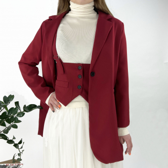 Комплект пиджак oversize потайнные карманы + топ жилетка лямки