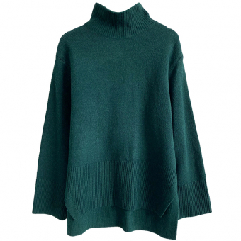 Свитер oversize ворот стойка в рубчик широкий рукав по бокам разрезы