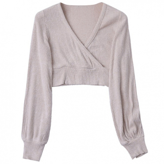 Топ на запах длинный рукав трикотаж стрейч бежевые (есть комплект)