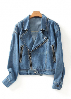 Джинсовая куртка косуха черные молнии