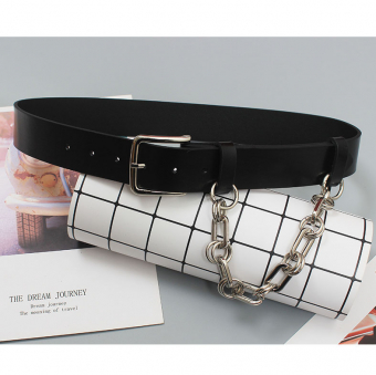 Ремень широкий металл пряжка + цепь соединение овал/двойное кольцо