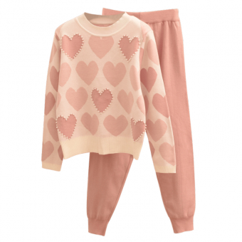 Костюм трикотажный джемпер сердечки вокруг жемчужины + брюки
