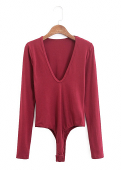 Боди стринги длинный рукав глубокий V-вырез