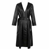 Картинка Тренч эко кожа V-вырез с поясом на запах без ворота  от магазина LonnaMag