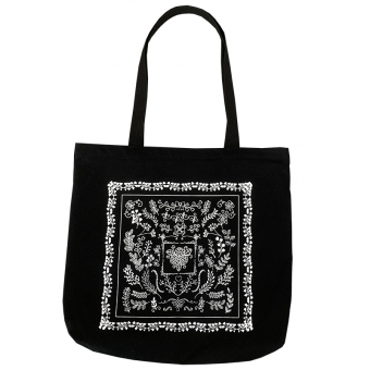 Сумка шоппер узоры из веточек с листьями квадраты