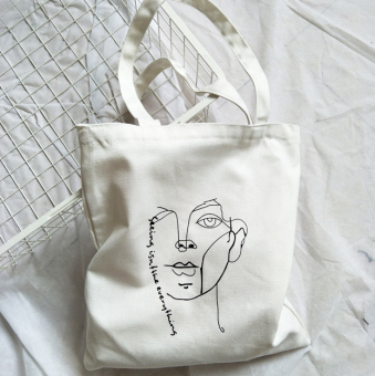 Сумка шоппер холщовая на молнии принт эскиз портрета