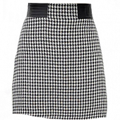 Картинка Юбка трапеция шерсть гусиная лапка черные кожаные вставки от магазина LonnaMag